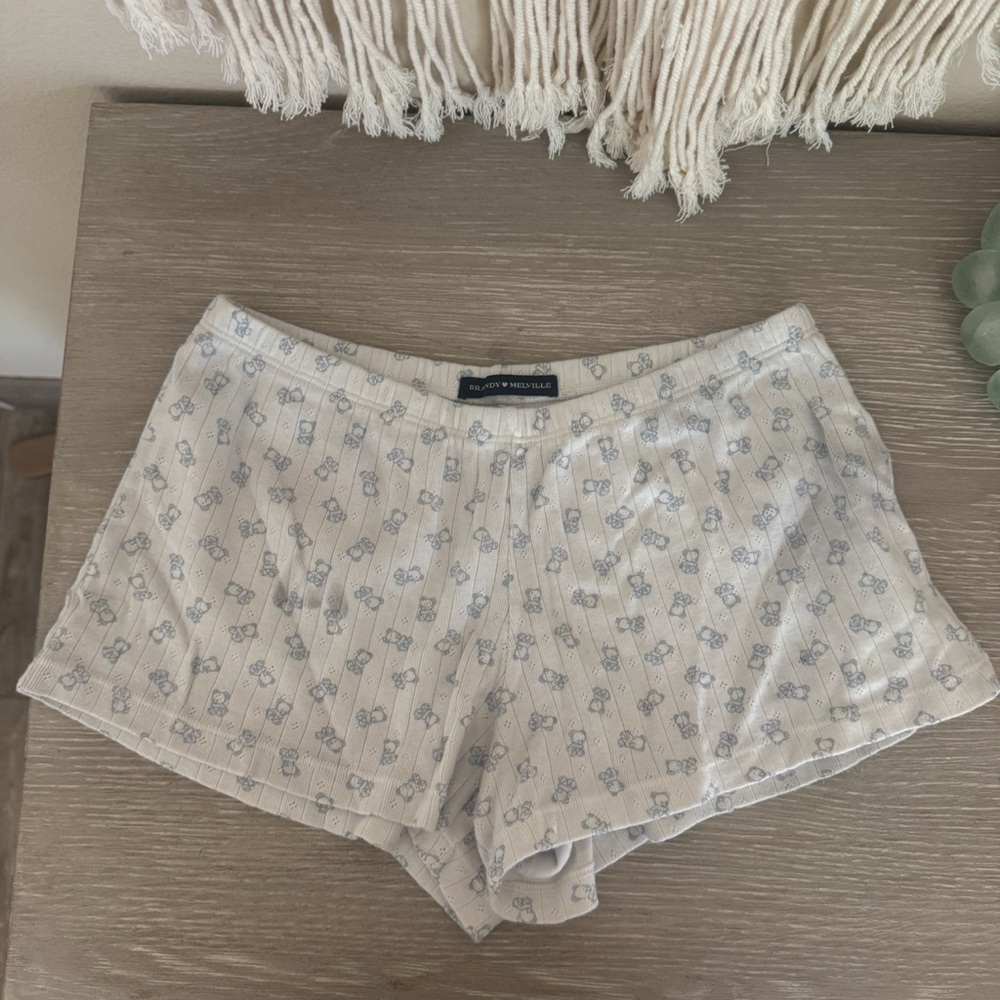 Brandy Melville White and Blue Patterned Women Shorts